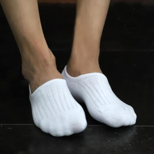 男士 5双 纯棉袜子短筒纯白色透气隐形袜硅胶后跟不掉根低帮 包邮