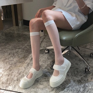 薄款 日系中筒透明袜jk MIMIFACE白色小腿袜子女长筒袜ins潮夏季
