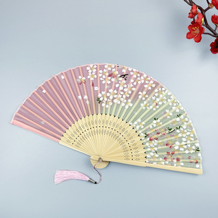 真丝扇汉服旗袍舞蹈扇日式 古风扇子折扇中国风夏季 樱花扇 折叠女式