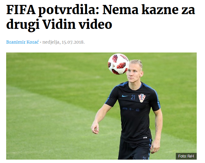 维达克罗地亚(官方！FIFA确认不对维达进行追加处罚 克罗地亚铁卫可出战决赛)